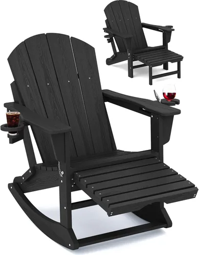 Miniatura 14 de Mecedora Adirondack de KINGYES con Otomana Retráctil y Portavasos, Silla Reclinable de Patio de HDPE Adirondack para Porche, Patio, Balcón, Azul Aqua