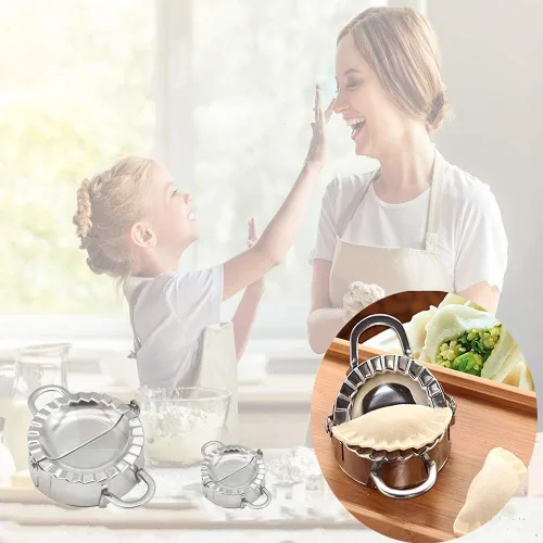 Miniatura 5 de AUAM - Prensa para hacer ravioles de acero inoxidable, paquete de 2 moldes Pierogi - Molde Wonton, herramienta fácil para envolver albóndigas