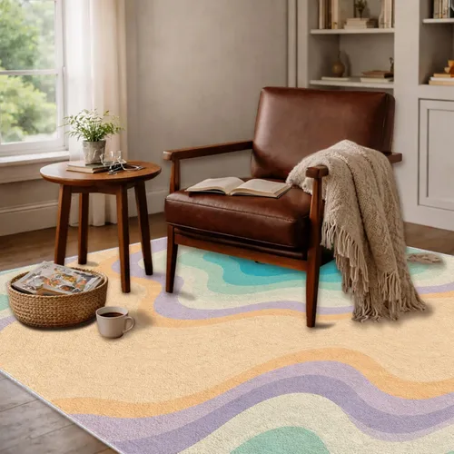 Miniatura 3 de Abstract Mid Century Rug 2x3 ft, Teal Aqua Contour Wave Washable Area Rug, Soft Low Pile Non Slip Modern Rug for Living Room Bedroom Dining Room