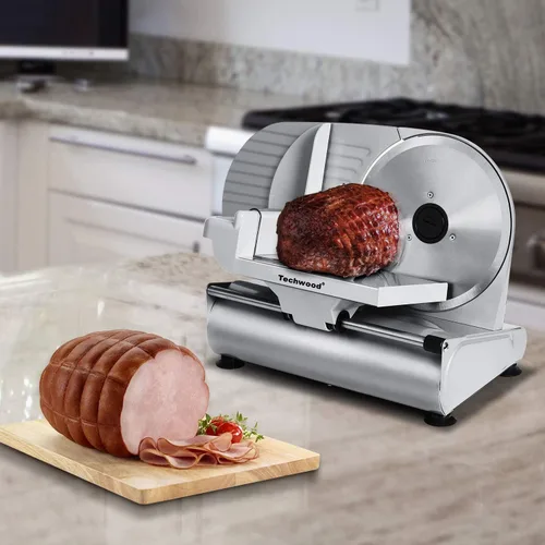 Miniatura 8 de Cortador de carne, Techwood Cortador eléctrico de alimentos delicatessen con hoja de acero inoxidable extraíble de 9", Cortador de queso, frutas