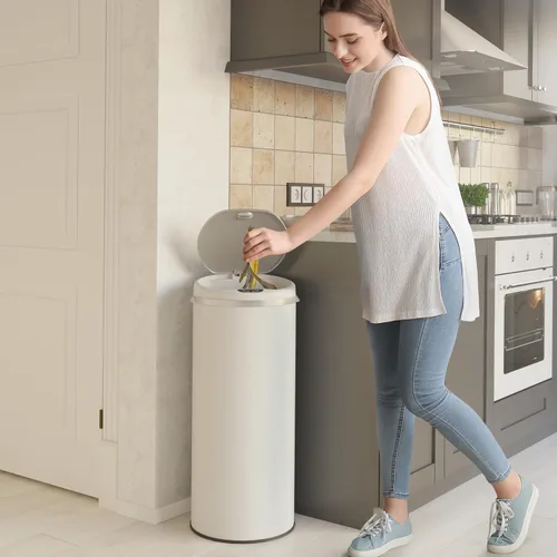 Miniatura 2 de iTouchless Cubo de basura redondo, perfecto para el hogar, cocina, oficina, cubo de basura con sensor sin contacto de 13 galones con sistema