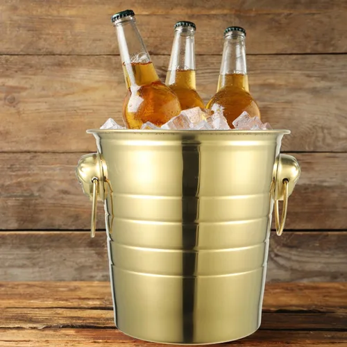 Miniatura 6 de BESTOYARD Cubo de hielo de acero inoxidable de 2.7 cuartos con cabeza de tigre dorado, cubo de fiesta aislado de doble pared para cerveza, vino, uso