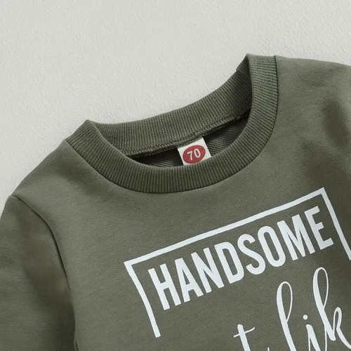 Miniatura 4 de Ropa de bebé niño de manga larga con estampado de letras de Little Guy, sudadera con pantalones deportivos para otoño
