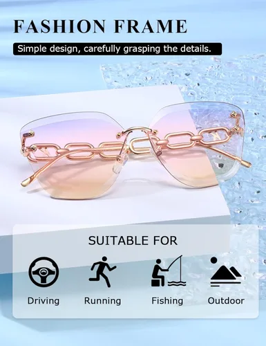 Miniatura 3 de AEVOGUE - Los lentes de sol para mujer, sin bordes, lentes de corte de diamante, de tamaño grande (AE0534)