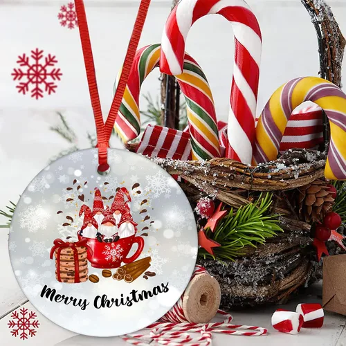 Miniatura 3 de ArogGeld Adorno redondo de cerámica con diseño de gnomo de Navidad, recuerdo de porcelana plana, árbol de Navidad, vacaciones, decoración de fiesta