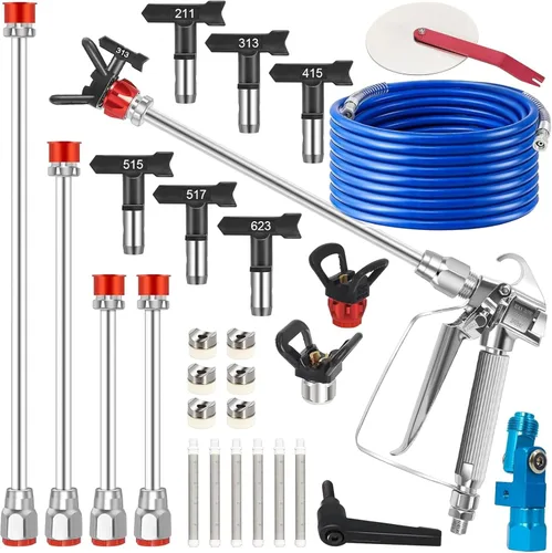 Miniatura 8 de Kit de pistola pulverizadora de pintura sin aire, 14 piezas, 3600 PSI de alta presión con 6 puntas reversibles (211/313/415/515/517/623), filtros