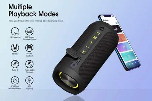Miniatura 4 de EDUPLINK - Bocina portátil inalámbrica con Bluetooth impermeable IPX7 con bocinas de mayor sonido, 20 W con interruptor y conexión Bluetooth, modo