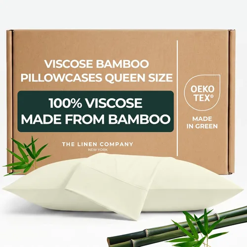 Juego de 2 fundas de almohada de viscosa de bambú 100% cultivadas orgánicamente, refrescantes y transpirables, suaves como la seda, doble costura