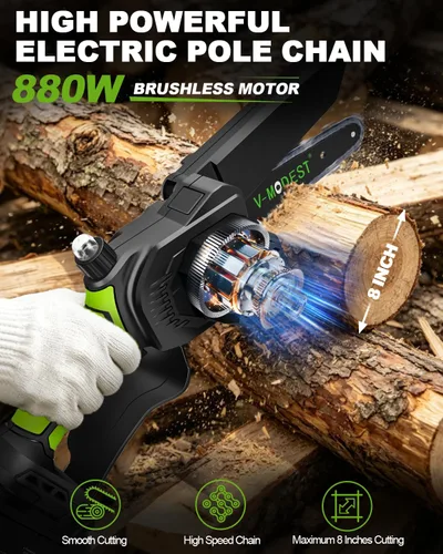 Miniatura 5 de Sierra de Poste Inalámbrica 2 en 1 de 8 Pulgadas Mini Motosierra, Sierras de Poste para Poda de Árboles Alimentada por Batería 2*4.0Ah, Sierra