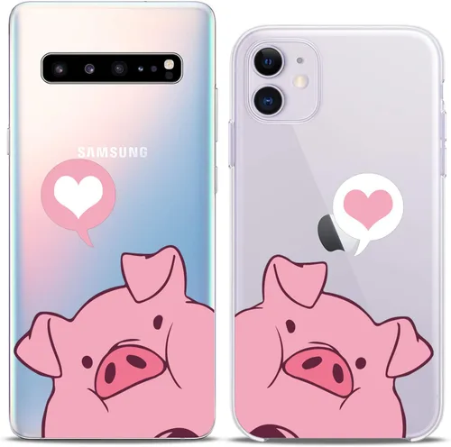 Miniatura 3 de Fundas a juego para parejas compatibles con iPhone 16 15 14 13 12 11 Pro Max Mini Xs X 6s 8 Plus 7+ Xr 10 SE 5 Pink Coon Pigs Kawaii Funda de Pareja