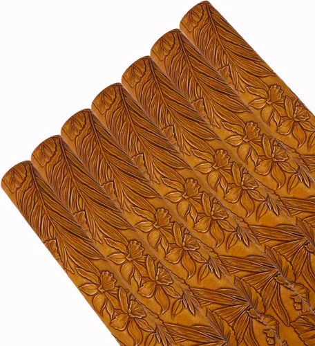 Miniatura 6 de 7 hojas de piel sintética en relieve para hacer aretes y monederos, 8.2 x 11.8 pulgadas con hojas de flores en relieve, hojas de tela sintética