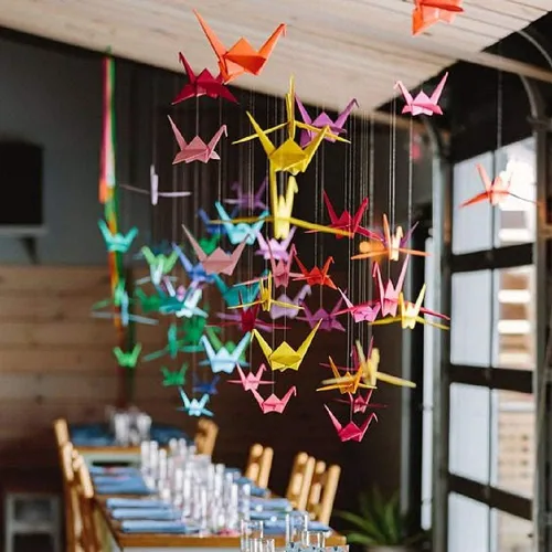 Miniatura 7 de 10 cuerdas de 15cm (5.9 pulgadas) de guirnaldas de grúas de papel de origami prefabricadas de tamaño grande para decoraciones rústicas de fiesta