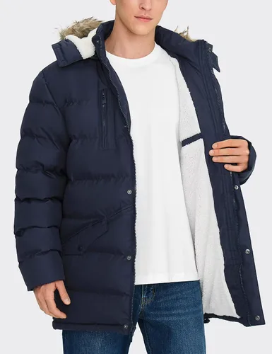 Miniatura 2 de Abrigos largos de invierno para hombre, cálidos, resistentes al agua, inflados, con capucha, cortavientos, aislados, chaquetas acolchadas Azul