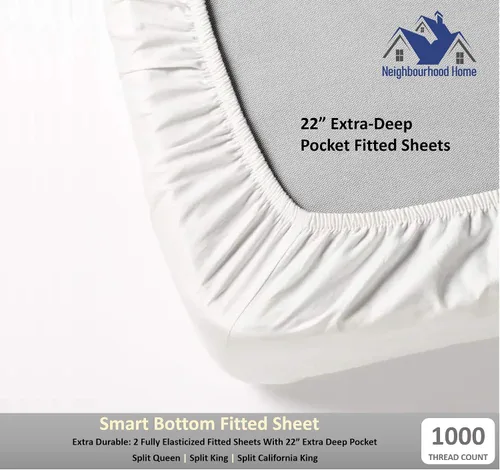 Miniatura 4 de Juego de sábanas de algodón egipcio Split Queen para cama ajustable de 22 pulgadas con bolsillo extra profundo - 1000 hilos, 100% algodón egipcio