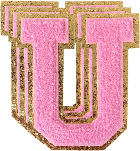 Miniatura 63 de 3 parches de números de chenilla negra, tamaño grande de 4-1/2" parches de números para planchar, parches universitarios para ropa, 8" Borde oro rosa