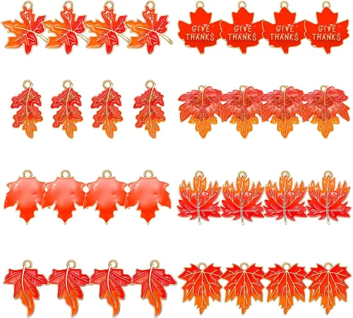 Miniatura 2 de NVENF 32 dijes de otoño para hacer joyas, dijes esmaltados de Acción de Gracias, calabaza, pavo, hoja de arce, colgantes para manualidades