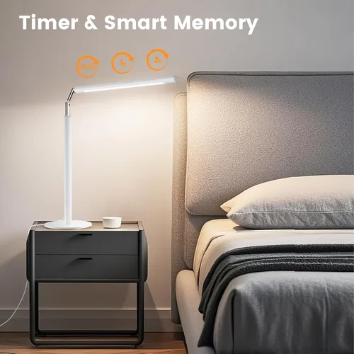 Miniatura 6 de Lámpara de Escritorio LED Blanca - Luz de Escritorio Industrial Plegable para Oficina en Casa, Lámpara de Mesa Regulable de 15W para Lectura