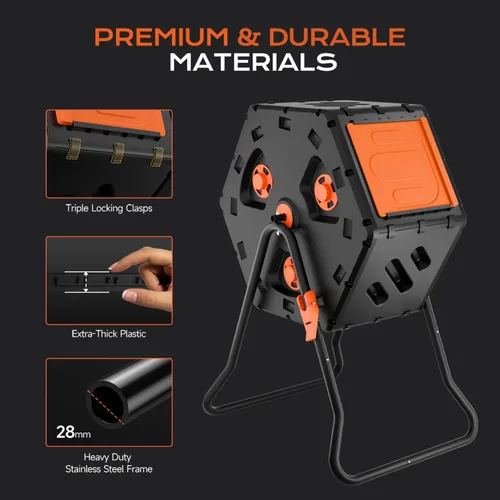 Miniatura 6 de Compostador Giratorio de 22.5 Galones/85L, Contenedor de Compost Fácil de Ensamblar para Exteriores, Compostador Rotativo de 360° para Jardín, Patio