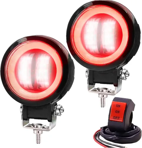 Luces antiniebla de motocicleta Ourbest con interruptor, luces auxiliares de motocicleta de 3 pulgadas, luces led redondas halo, par de luces Rojo