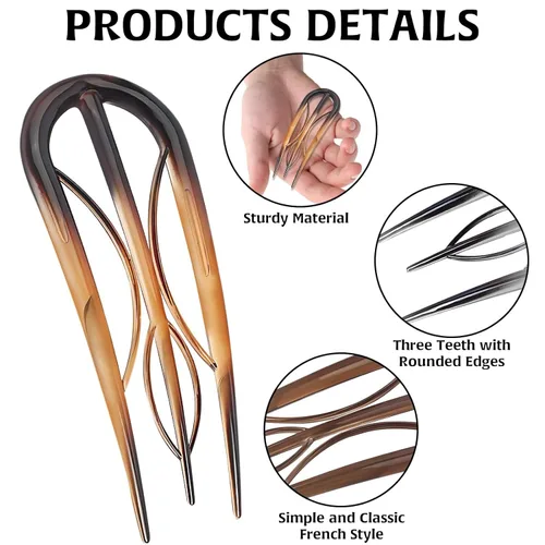 Miniatura 3 de 6 piezas de horquillas francesas, horquilla de cabello en forma de U estilo retro con dientes internos, horquillas francesas para el cabello