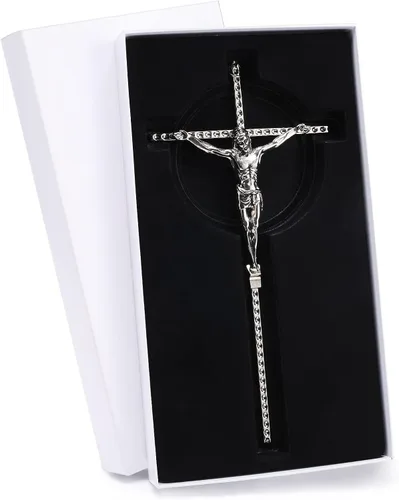 Miniatura 9 de DCCXN Cruz de metal para decoración de pared católica, cruz de pared de crucifijo de Jesucristo, cobre antiguo de 10 pulgadas