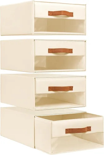 DIMJ Organizadores de armario y almacenamiento - Contenedores de tela con cajones para armario, organizadores de ropa plegables con ventana Beige