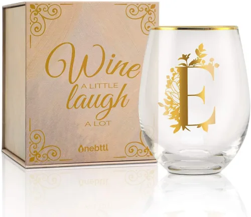 Miniatura 12 de Onebttl Copas de vino únicas sin tallo, copa de vino inicial para vino tinto o blanco, 18 onzas, monogramada, dorada, para mujeres, niñas, mujeres