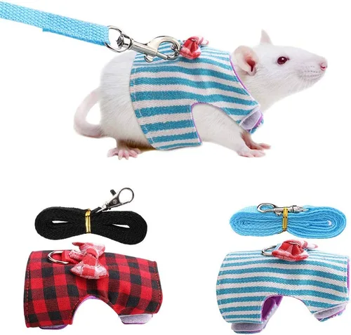Miniatura 3 de Juego de 2 piezas de ropa de conejillo de indias, hurón, ratas, hámster, arnés de malla suave, chaleco con campana para conejillos de indias