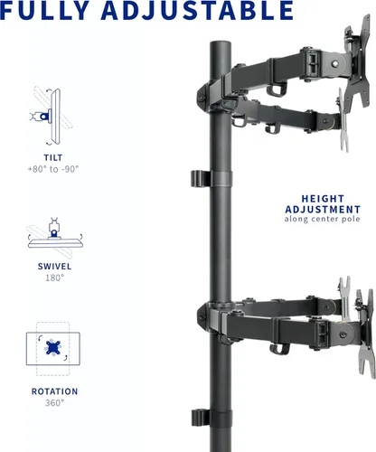 Miniatura 5 de VIVO Soporte de escritorio para monitor LCD cuádruple de 13 a 30 pulgadas, soporte totalmente ajustable con inclinación y giro, capacidad para 4