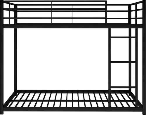 Miniatura 6 de Litera baja de tamaño matrimonial con escalera, litera de metal con barandillas de seguridad para niños, adolescentes y adultos, no requiere somier