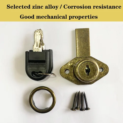 Miniatura 3 de Cerradura de cajón de escritorio, cerraduras de gabinete de bronce antiguo de aleación de zinc, cerraduras de escritorio para cajones con orificio