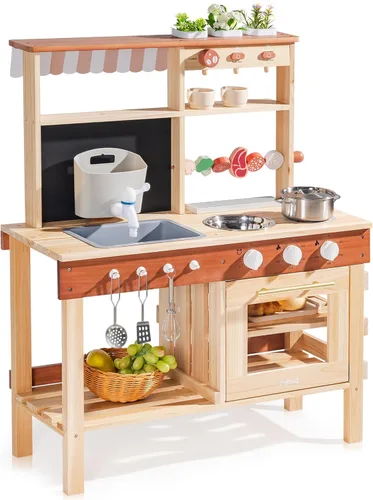 Miniatura 10 de ROBUD Cocina de Barro para Niños al Aire Libre, Cocina de Madera para Jugar al Aire Libre, Cocina de Barro para Niños con Fregadero y Grifo