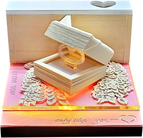 Miniatura 10 de Calendario de piezas de tiempo 2024, bloc de notas de calendario 3D con luces LED y soporte para bolígrafo, calendario de escritorio creativo, bloc