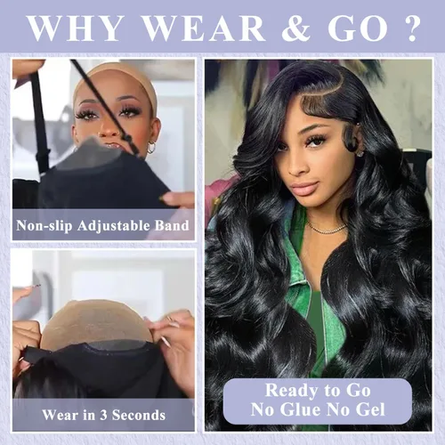 Miniatura 3 de LuAiJa Wear And Go Glueless Wigs Human Hair Pre Plucked Pre Cut 9x6 Hd Lace Front Wigs Human Hair Black Body Wave Lace Closure Wigs 200% Density