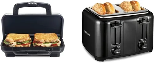 Miniatura 9 de Proctor Silex Sandwichera caliente de lujo con platos de cerámica antiadherentes sin PFAS fáciles de limpiar, se adapta a hasta 2 quesos a
