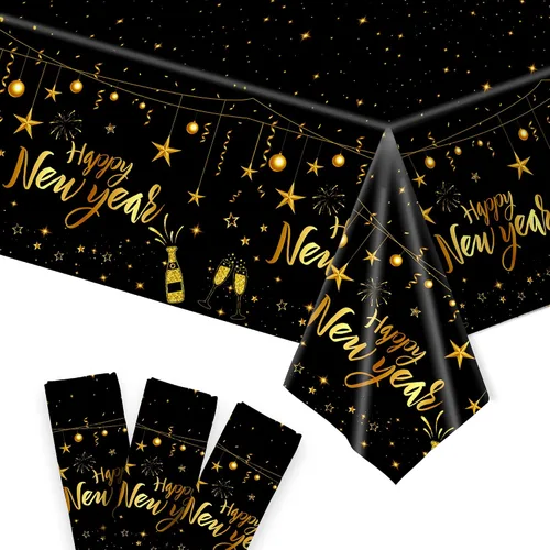 KatchOn, Mantel de feliz año nuevo – 108 x 54 pulgadas, paquete de 3 | Decoraciones de Año Nuevo 2026 | Mantel de feliz año nuevo 2026 |