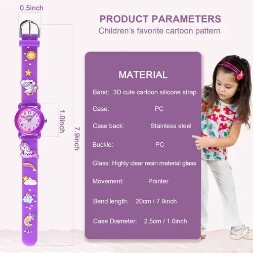 Miniatura 6 de Reloj de pulsera para niños de 3 a 10 años diseño de unicornio de dibujos animados impermeable de silicona para niños pequeños el mejor regalo