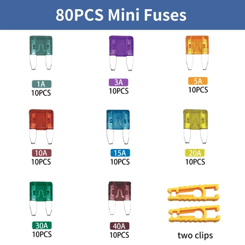 Miniatura 2 de ZIPCCI 80 piezas de mini fusibles para automóvil, kit surtido de fusibles (1A/3A/5A/10A/15A/20A/30A/40AMP), fusibles de cuchilla automotriz para RV