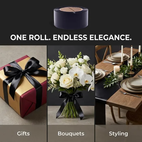 Miniatura 5 de Anderson's Rollo de serpentina metálica brillante negra, cinta de PVC de 2 pulgadas x 500 pies para envoltura de regalos, decoración de bodas
