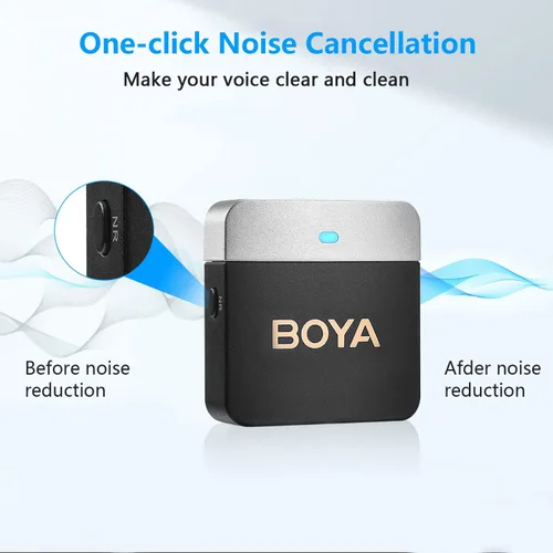 Miniatura 2 de BOYA Micrófono Lavalier inalámbrico de 2.4 GHz Duan Channel Sistema de micrófono inalámbrico con transmisor y 1 receptor para cámara iPhone