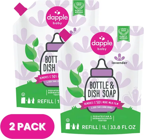 Miniatura 4 de Dapple Bolsa de repuesto para biberones y platos de lavanda para bebés, paquete de 2, 33.8 onzas líquidas, limpiador alimentado por plantas