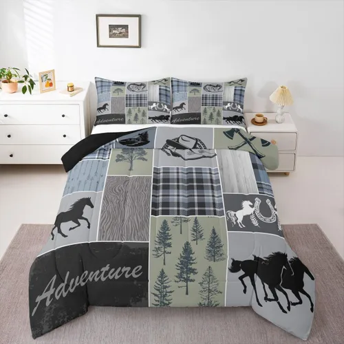 Miniatura 63 de Juego de edredón de oso y ciervo, tamaño individual, ropa de cama de animales salvajes de caza, colcha rústica de cabaña, casa de campo, cuadros