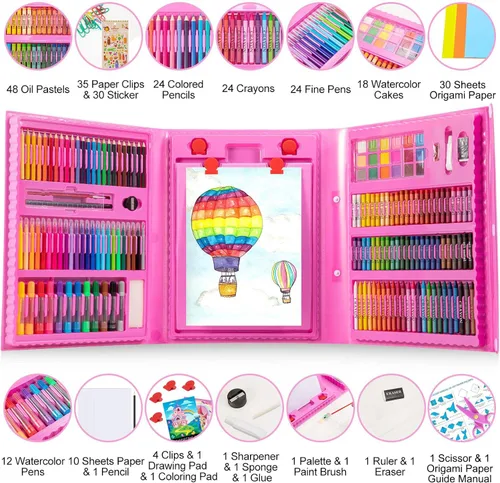 Miniatura 2 de Suministros de arte, paquete de 272 juegos de arte para niñas, niños, adolescentes, artistas, caja de arte de regalo de lujo con caballete triple