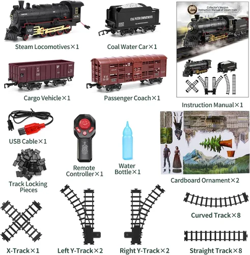 Miniatura 7 de Juego de tren con control remoto, pista de tren eléctrico alrededor del árbol de Navidad con vehículo de carga, luz y sonidos, locomotora de vapor