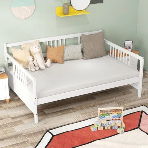 KOMFOTT Marco de sofá cama de madera tamaño matrimonial, marco de sofá cama con soporte de listones de madera, no necesita somier, marco de sofá