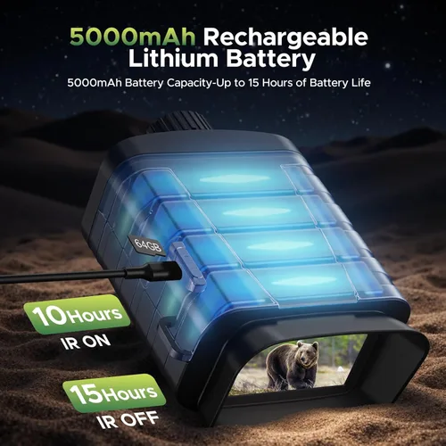 Miniatura 7 de Gafas de visión nocturna con telémetro, video 4K, binoculares de visión nocturna con zoom 18X, recargable de 5000 mAh, tarjeta de 64 GB, telémetro