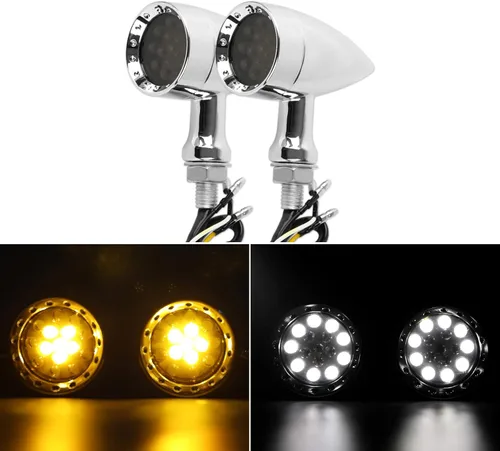 Miniatura 11 de DREAMIZER Señales de Giro para Motocicleta Luz LED Tipo Bala Cromada Universal para Bobber Chopper Cafe Racer Sportster Softail Cruiser - Carcasa