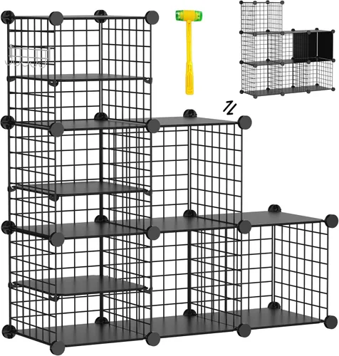 Miniatura 7 de Organizador de almacenamiento de cubos de alambre, 12 cubos convertidos en 14 cubos, rejillas de metal resistentes, estantes de almacenamiento