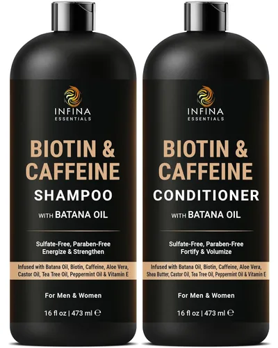 Miniatura 8 de INFINA ESSENTIALS Set de champú y acondicionador de proteína de arroz, 16 onzas líquidas cada uno, con aceite de batana y ginseng, fórmula