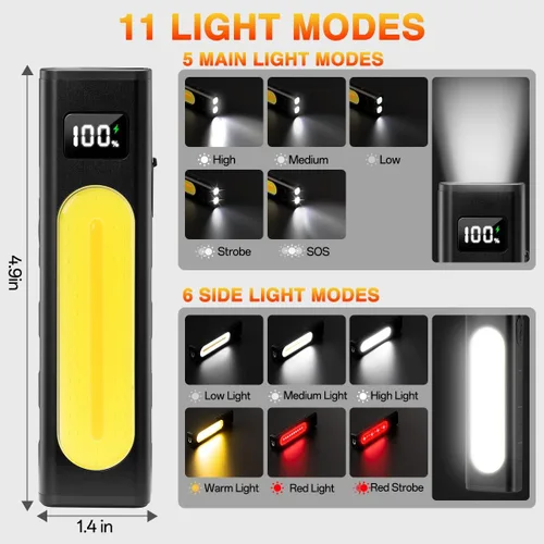 Miniatura 3 de Linternas recargables de alto lúmenes 1800, linterna plana EDC con magnética, linterna de bolsillo de 11 modos súper brillante, luces LED tácticas